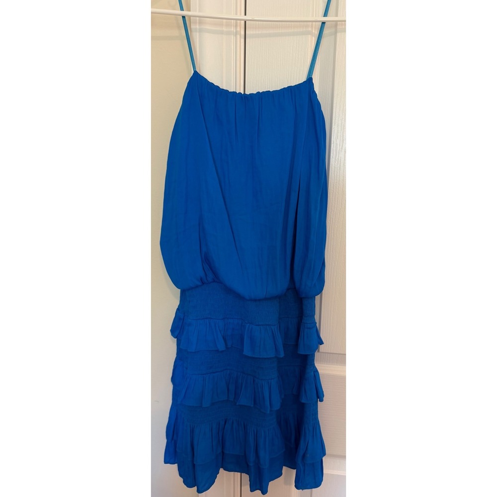 DO+BE Royal Blue Smocked Tiered Ruffle Mini Dress Spaghetti Strap Cobalt small